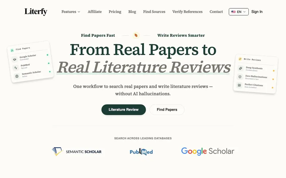 Literfy homepage screenshot