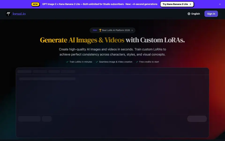 LoRA AI homepage screenshot