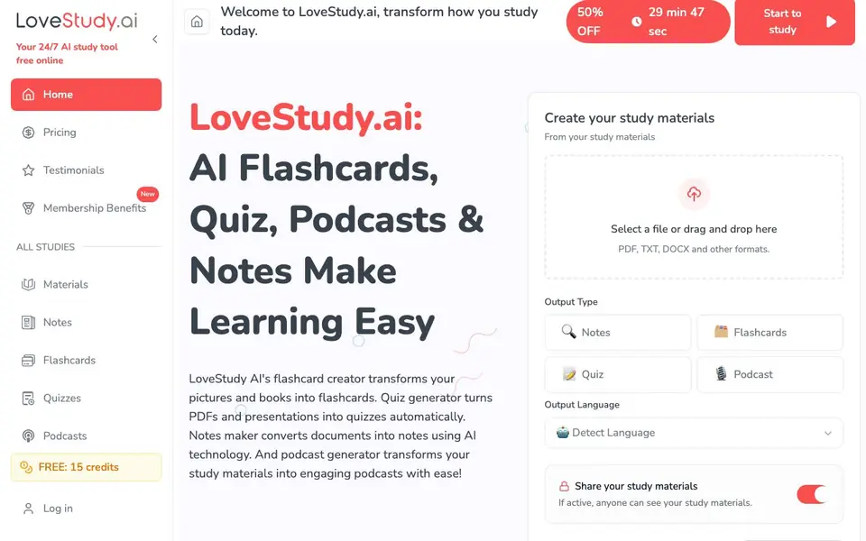LoveStudy.ai homepage screenshot