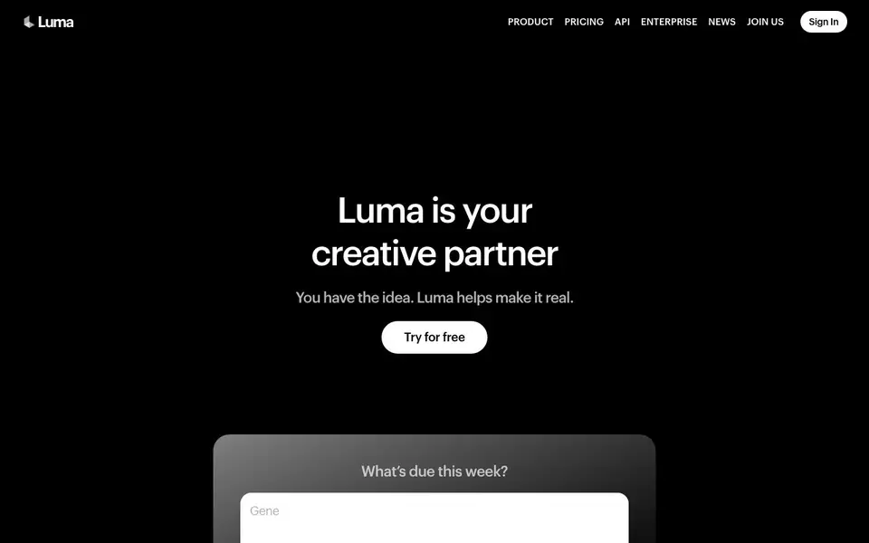 Luma Dream Machine homepage screenshot