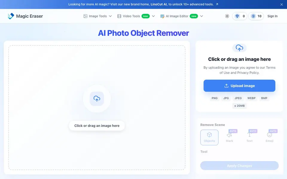 Magic Eraser homepage screenshot