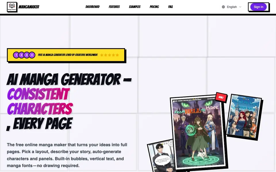 MangaMaker homepage screenshot