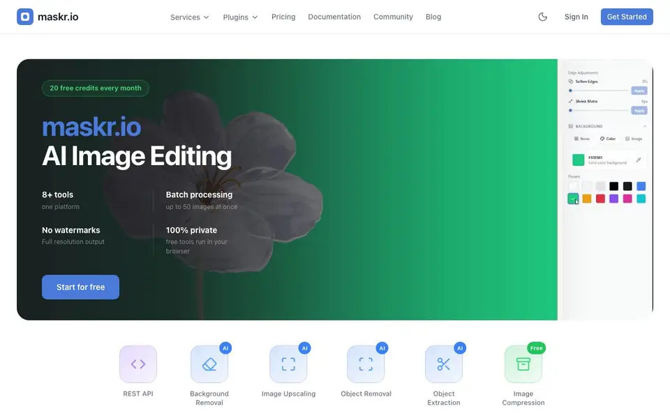 Maskr.io homepage screenshot