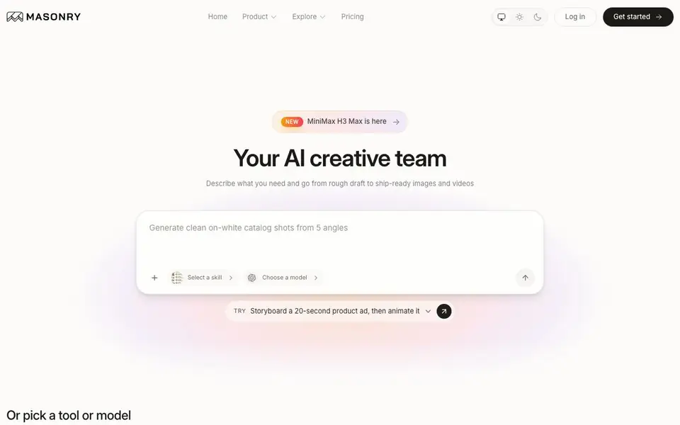 Masonry AI homepage screenshot