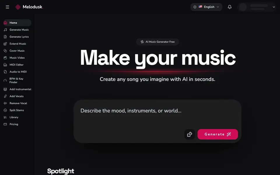 Melodusk - AI Music Maker homepage screenshot