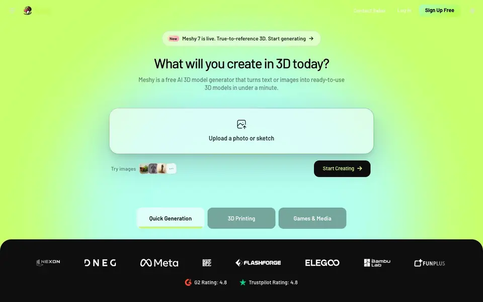 Meshy homepage screenshot
