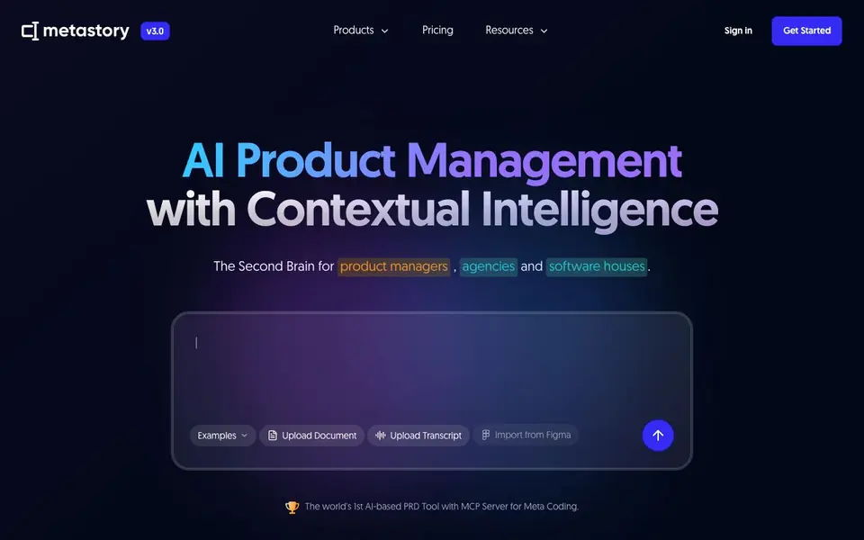 metastory AI homepage screenshot