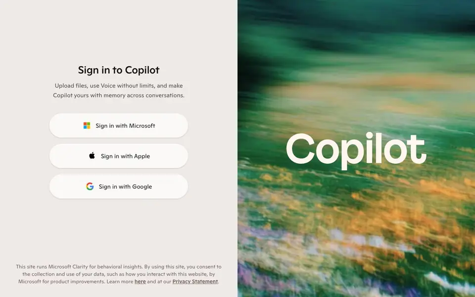 Microsoft Copilot homepage screenshot