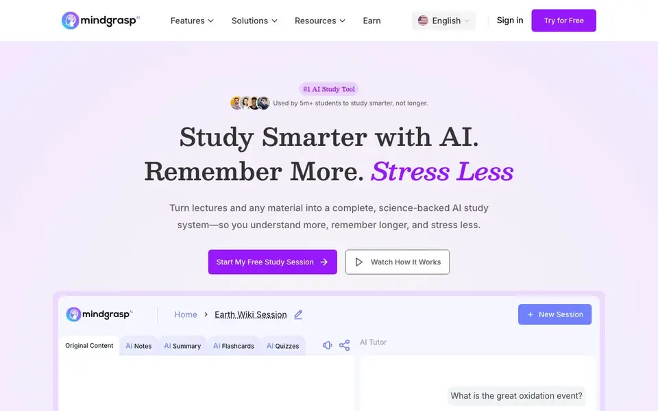 Mindgrasp AI homepage screenshot