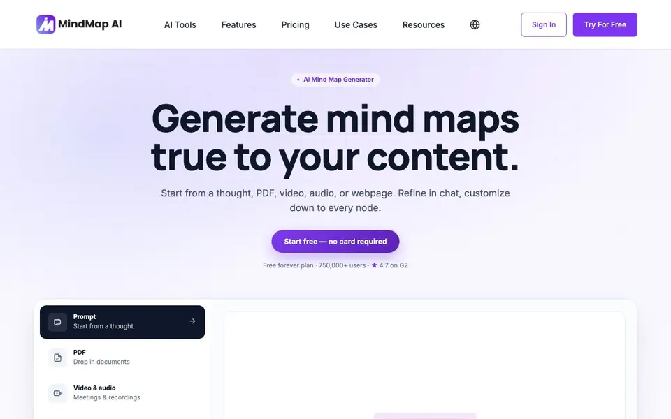 MindMap AI homepage screenshot