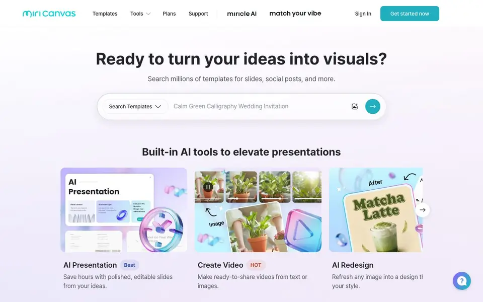 MiriCanvas homepage screenshot