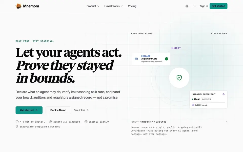 Mnemom homepage screenshot