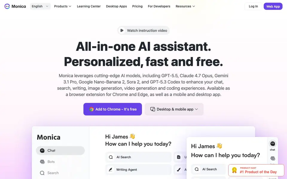 Monica homepage screenshot