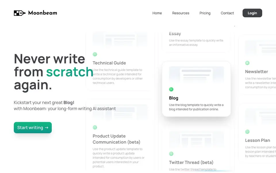 Moonbeam homepage screenshot