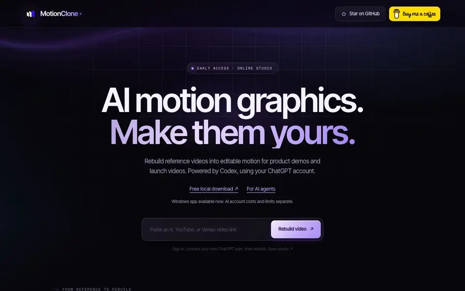MotionClone homepage screenshot