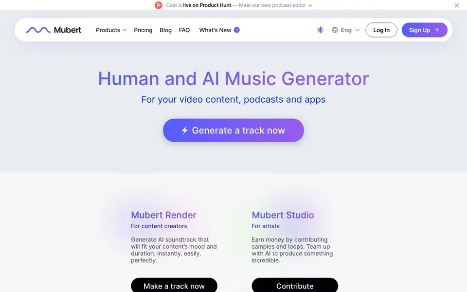 Mubert homepage screenshot