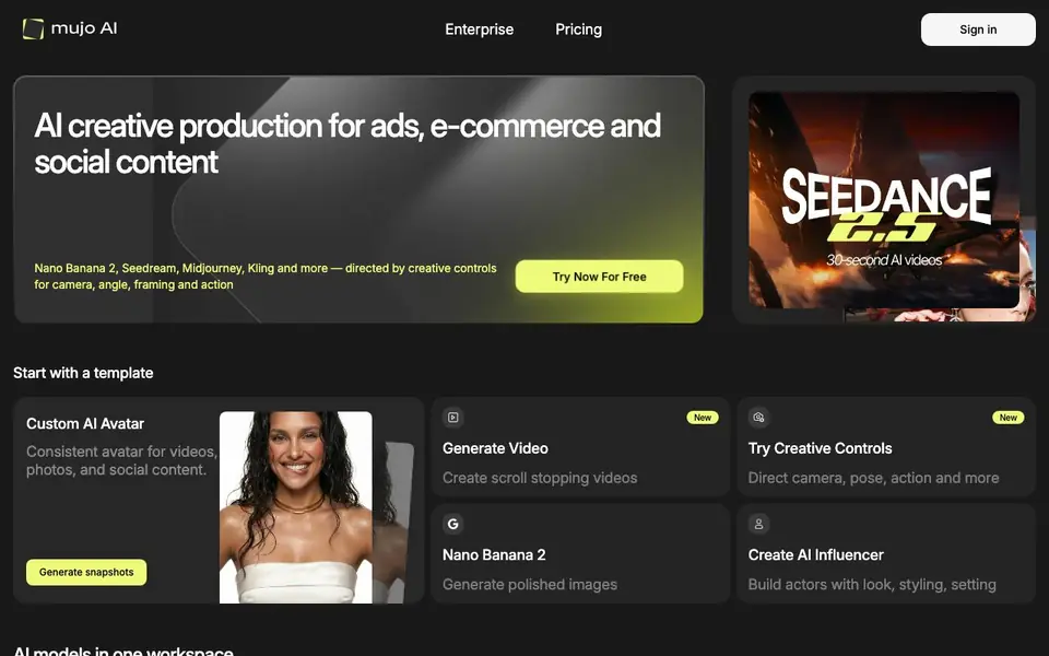 Mujo AI homepage screenshot