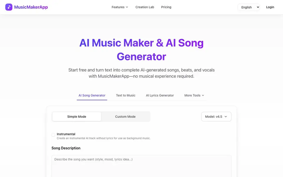 MusicMakerApp homepage screenshot