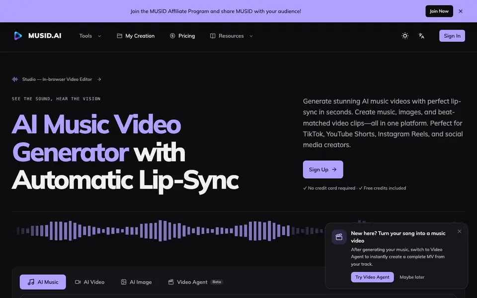 Musid.ai homepage screenshot