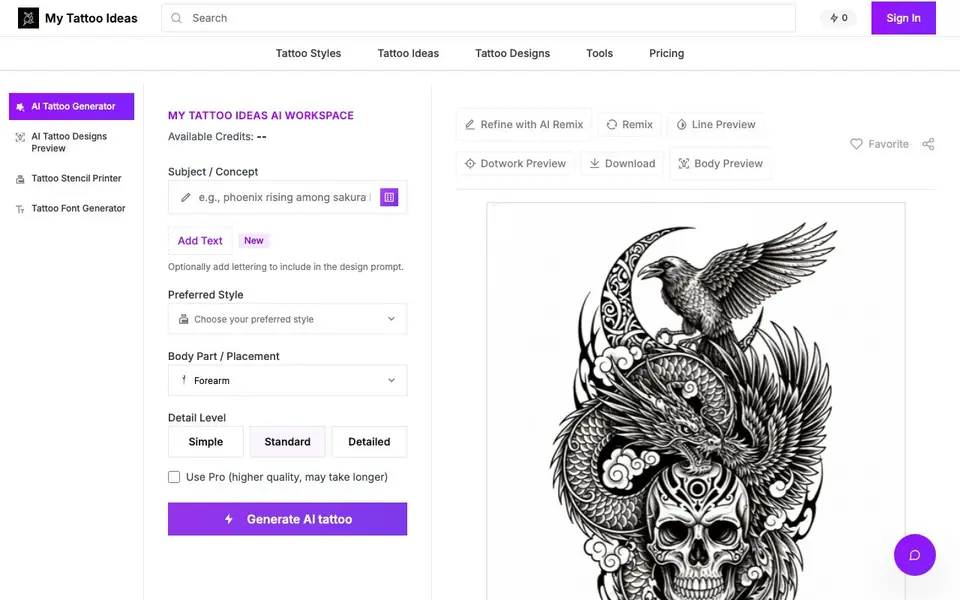 My Tattoo Ideas homepage screenshot