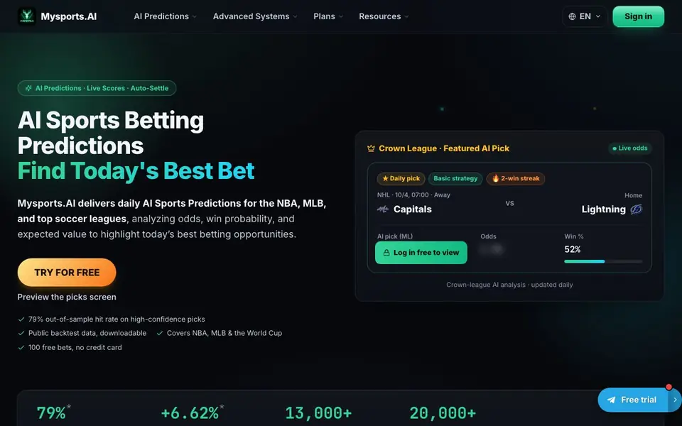 Mysports AI homepage screenshot
