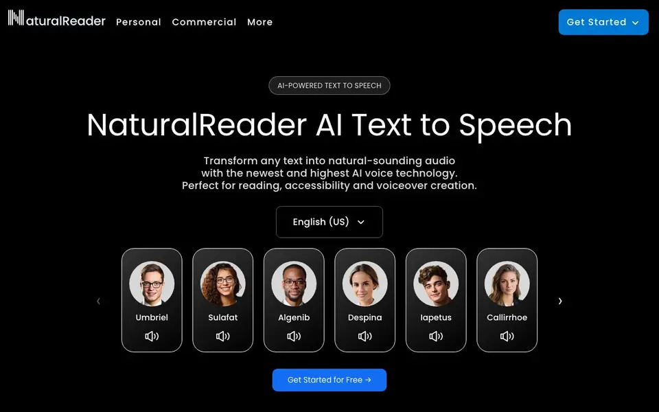 NaturalReader homepage screenshot