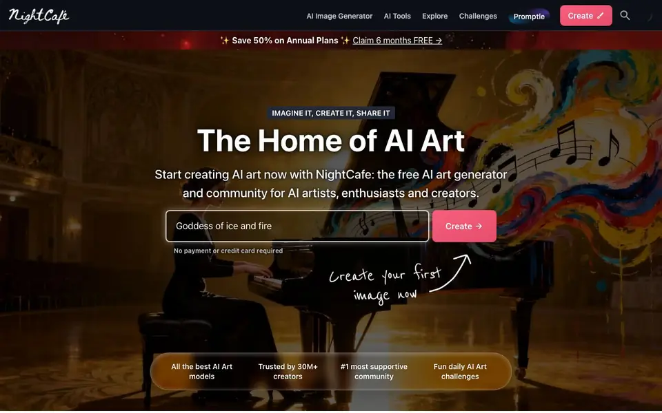 NightCafe Creator homepage screenshot