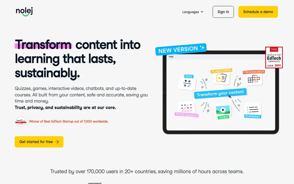 Nolej homepage screenshot