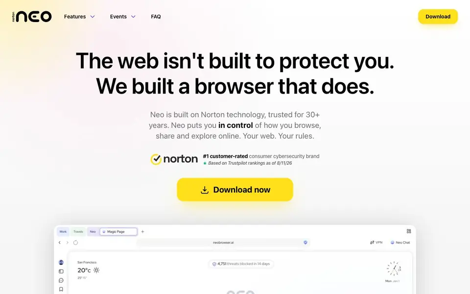 Norton Neo Browser homepage screenshot