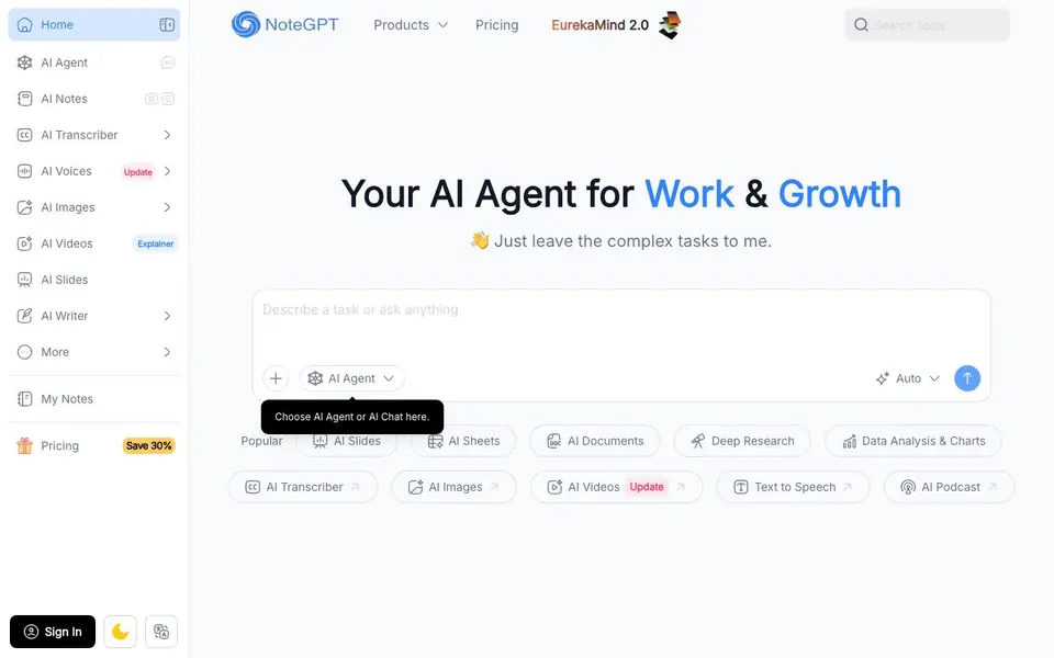 NoteGPT homepage screenshot