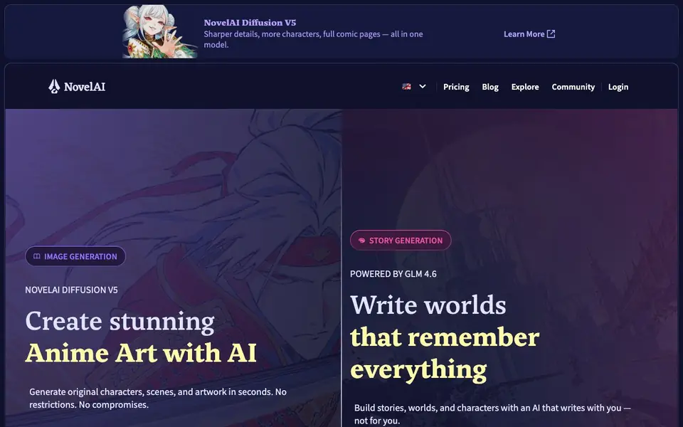NovelAI homepage screenshot