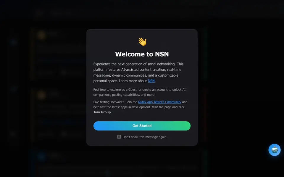 Nubix Social Network homepage screenshot