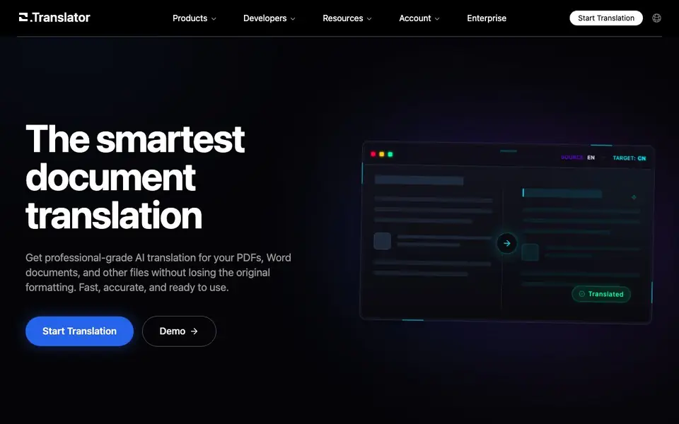 O.Translator homepage screenshot