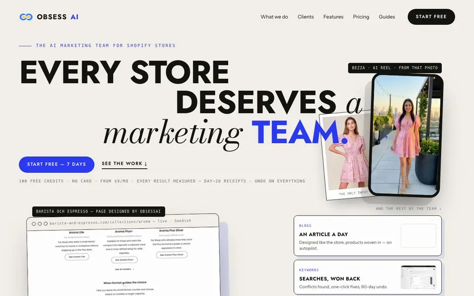 Obsess AI homepage screenshot