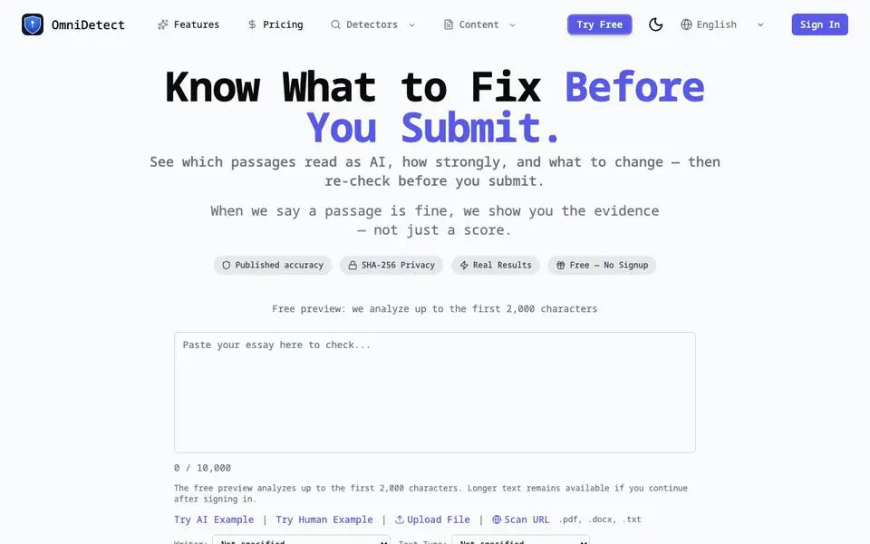 OmniDetect homepage screenshot