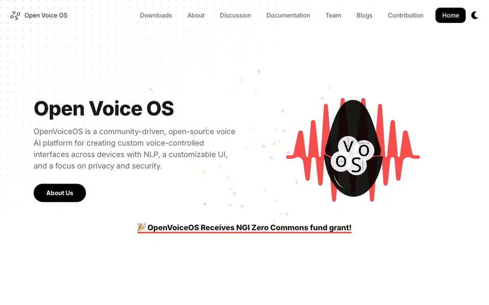Open Voice OS homepage screenshot