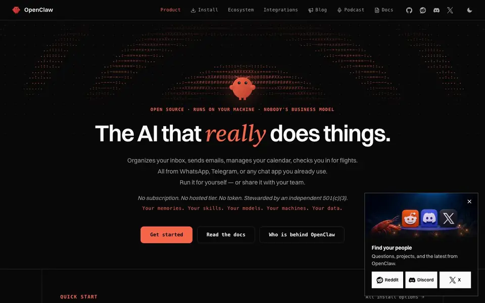 OpenClaw homepage screenshot
