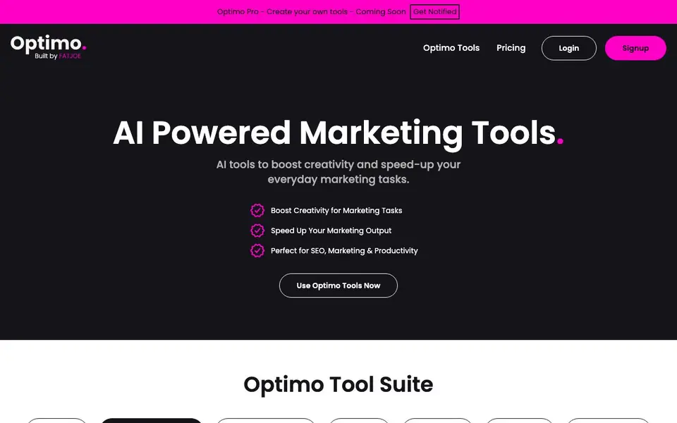 Optimo homepage screenshot