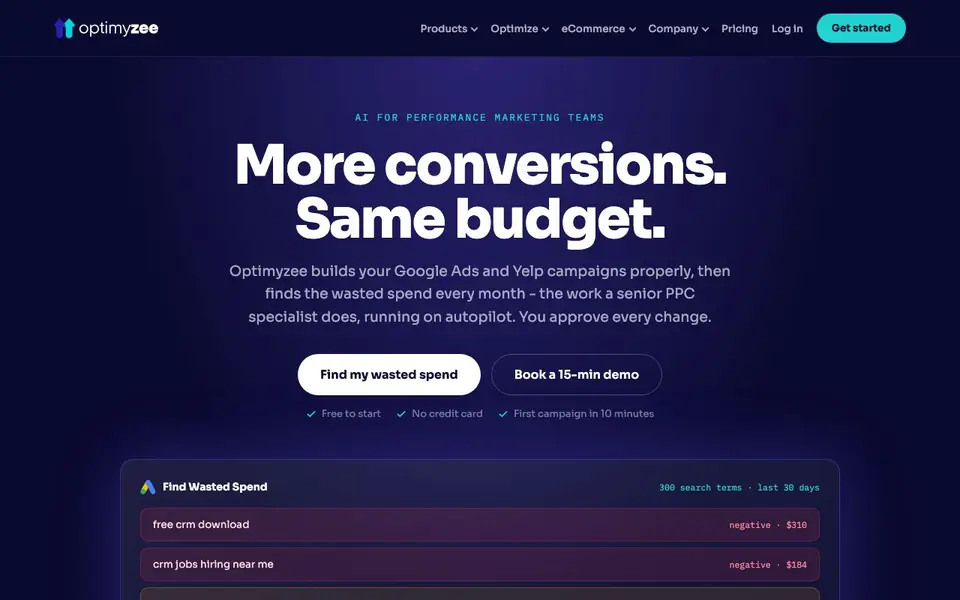Optimyzee homepage screenshot