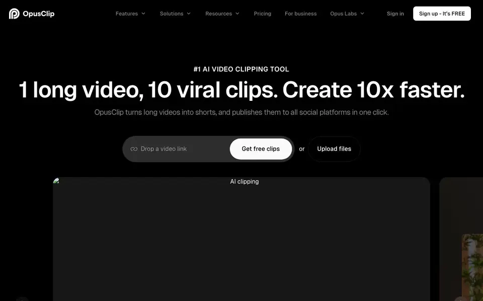 OpusClip homepage screenshot