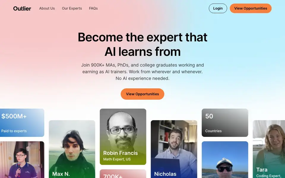 Outlier AI homepage screenshot
