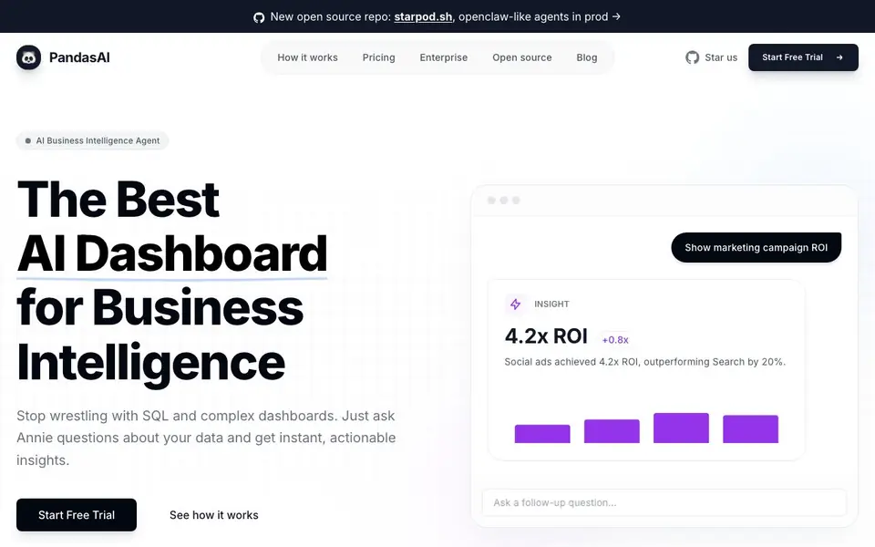 PandasAI homepage screenshot