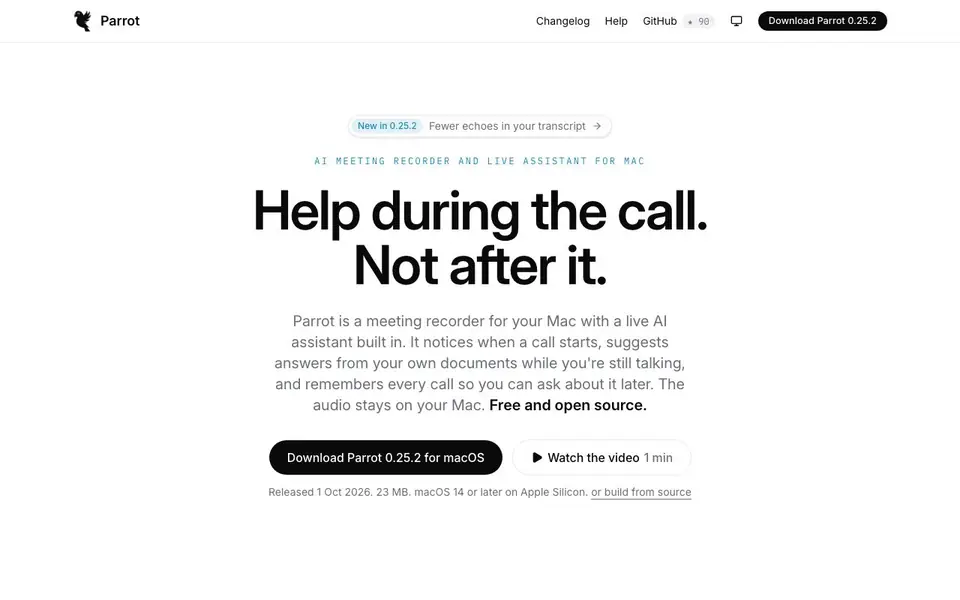 Parrot homepage screenshot