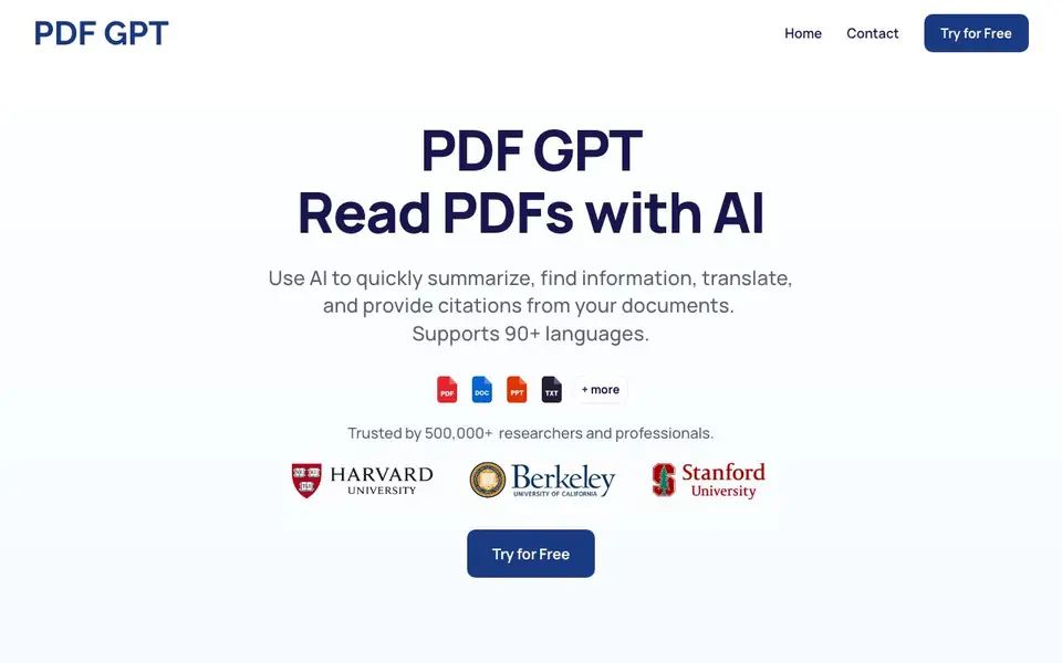 PDF GPT homepage screenshot