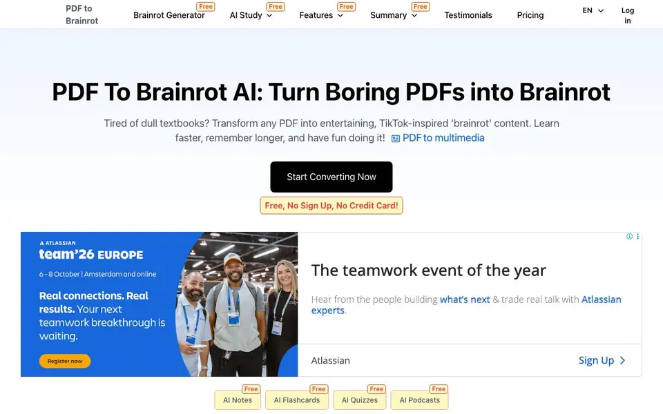 PDF To Brainrot homepage screenshot