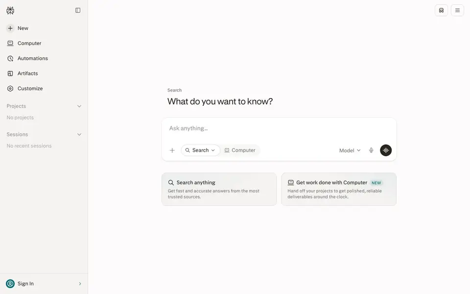 Perplexity homepage screenshot