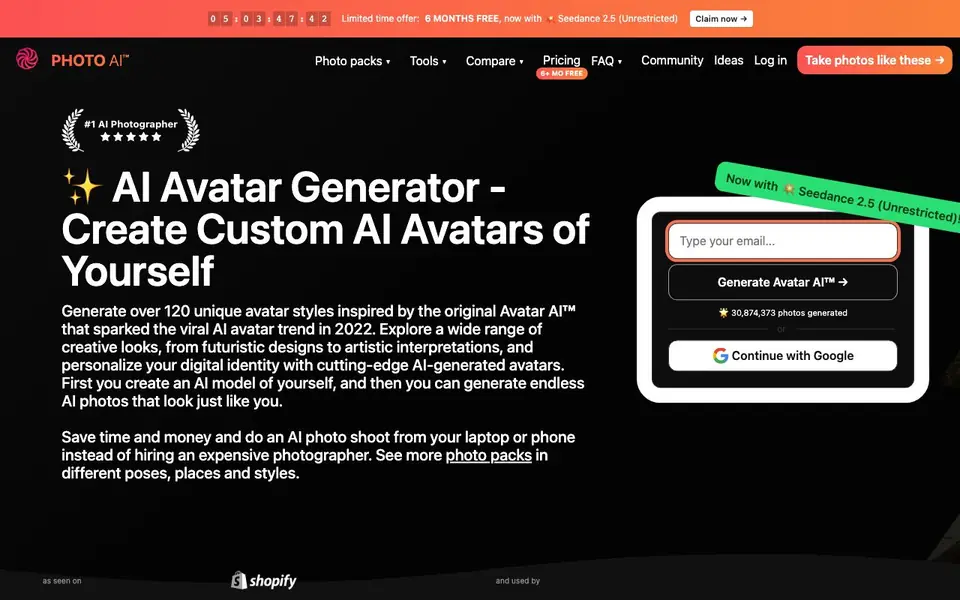 Photo AI homepage screenshot