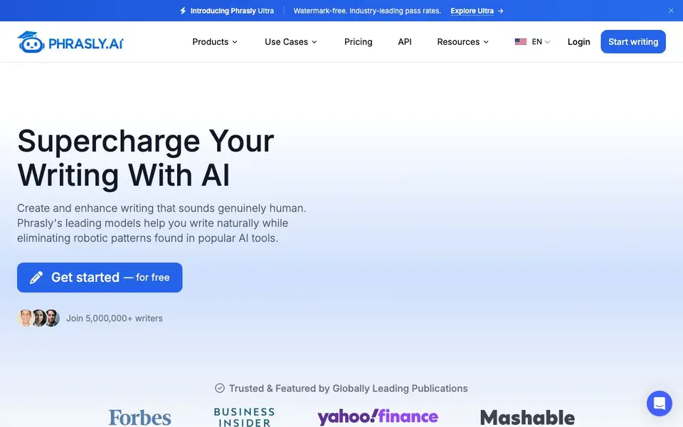 Phrasly.AI homepage screenshot