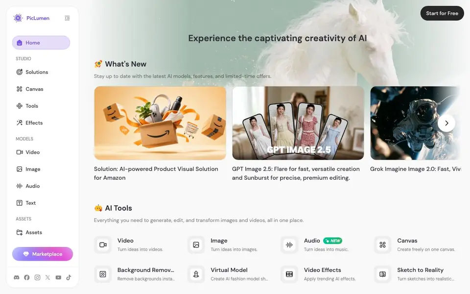 PicLumen homepage screenshot