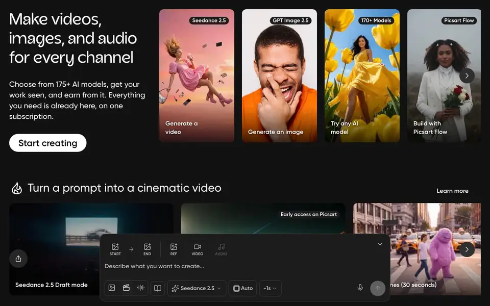 Picsart homepage screenshot